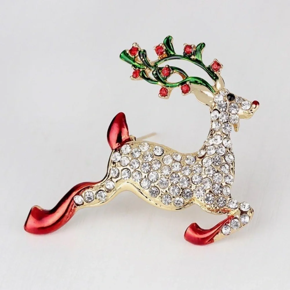 Rudolph the Red-Nosed Reindeer Brooch Cubic Zirconia Encrusted Holiday Pin 🦌